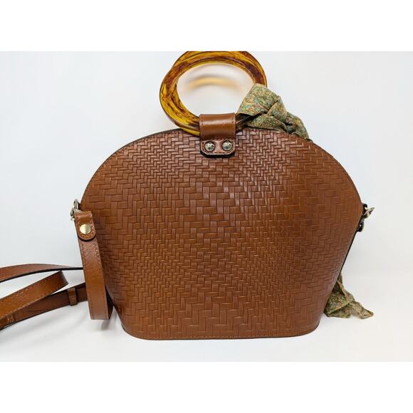 Patricia Nash Purse Brown Leather Meldola Dome Satchel with Scarf Dust Bag - Picture 8 of 16